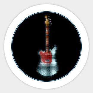 Tiled Pixel Lefty Mustang Guitar in a Black Circle Sticker